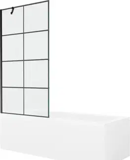 Sprchové dvere MEXEN/S - Cubik obdĺžniková vaňa 160 x 70 cm s panelom + vaňová zástena 90, čierna vzor 550316070X9509007077