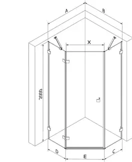 Sprchovacie kúty MEXEN/S - Lunar sprchovací kút päťboký krídlový ľavá 90 x 80, transparent, meď kartáčovaná 831-090L-080P-65-00-L