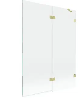 Sprchové dvere MEXEN/S - Lunar vaňová zástena 2-krídlová pravá 130 x 150, transparent, zlatá kartáčovaná 897-130-100-55-00-P