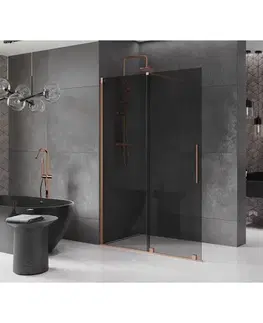 Sprchové dvere MEXEN/S - Velar Sprchová zástena posuvná Walk-in 130 x 200, grafit 8 mm, meď kartáčovaná 871-130-000-43-65