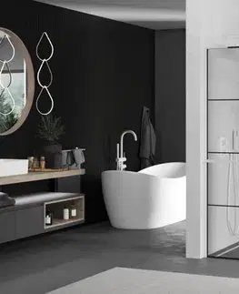 Sprchové dvere MEXEN/S - Kioto+ L Sprchová zástena WALK-IN s poličkou a držiakom uterákov 90 x 200, čierny vzor, biela 800-090-123-20-77