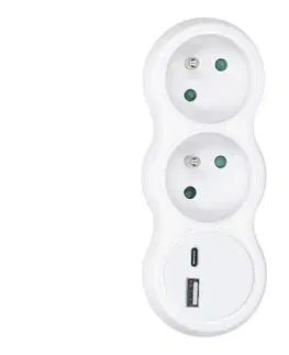 Predlžovacie káble  P100USBC - Rozbočovacia zásuvka s USB A+C nabíjačkou 2x10A biela P100USBC