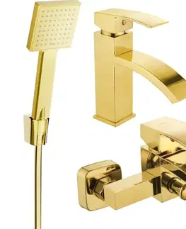 Kúpeľňové batérie MEXEN/S - Libra R45 Set umývadlovej a vaňovej batérie s príslušenstvom, zlato 745103R45-50