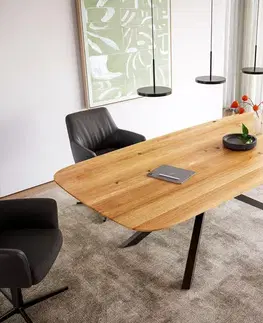 Jedálenské stoly DELIFE Jedálenský stôl Edge oválny 240x120x2,5-3 dub prírodný krížová podstava obdĺžnik čierna švajčiarska hrana