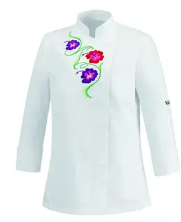 Dámske blúzky EGOCHEF Dámsky kuchársky rondon EGOchef FLOWERS - biely XS