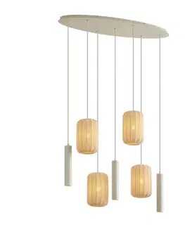 Závesné svietidlá Japandi závesná lampa béžová 7-svetelná - Pluni Tuba