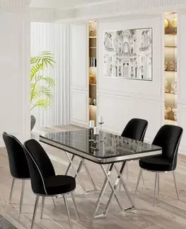 Jedálenské sety Dining Table & Chairs Set (5 Pieces) Vals - Black Marble, Chrome, Black