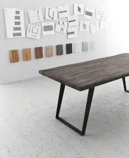 Jedálenské stoly DELIFE Jedálenský stôl Edge 200x100 XL akácia platinová kov šikmý Live-Edge
