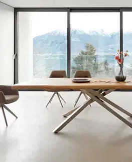 Jedálenské stoly DELIFE Jedálenský stôl Edge 260x100 XL akácia prírodná krížová podstava obdĺžnik nerezová oceľ Live-Edge