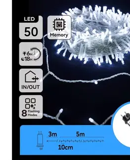 LED osvetlenie  B.V.  - LED vonkajšia svetelná reťaz 50xLED/8 funkcií 8m IP44 studená biela B103031OX