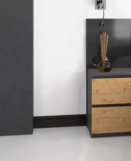 Nočné stolíky 2W nočný stolík, antracit/ dub artisan