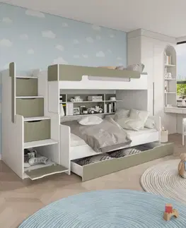 Postele ArtBed Detská poschodová posteľ s roštom HARRY | eukalyptus 120 x 200 cm