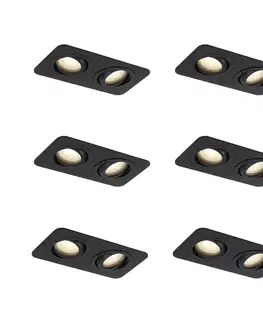 Zapustené svietidlá Sada 6 zaoblených zapustených bodových svetiel čierna GU10 50 mm otočné a naklápacie IP44 2-svetlé - Alberto