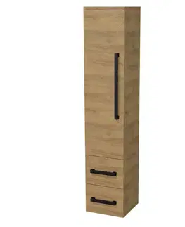 Kúpeľňový nábytok Kúpeľňová skrinka vysoká s čiernou úchytkou SAT Cube Way 35x163x33 cm dub Hickory mat CUBE3CV35DH CUBE3CV35DH