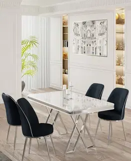 Jedálenské sety Dining Table & Chairs Set (5 Pieces) Vals - White, Chrome, Anthracite