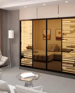 Šatníkové skrine ELISE posuvná šatníková skriňa 4D, antracit/zrkadlo bronz