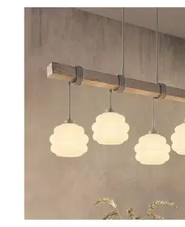 Svietidlá BRILAGI - Luster na lanku WOOD GLASS 4xE27/60W/230V borovica/šedá/biela EG49927A+4xNSTK7639