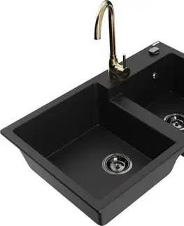 Kuchynské drezy MEXEN/S MEXEN/S - Tomas granitový drez 2-bowl vrátane batérie Telma, čierna 6516-77-670200-50-B