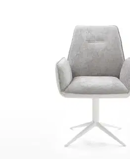 Jedálenské stoličky DELIFE Otočná jedálenská stolička Zoa-Flex zmiešané materiály pravá koža bielo-strieborno sivá podstava biela 360° otočný hojdacia funkcia vrecková pružina