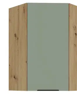 Kuchynské horné skrinky KONDELA Arsany 60x60 GN-90 1F horná rohová kuchynská skrinka aquamarine / dub artisan