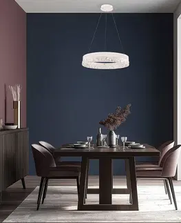 Stropná svetla Očarujúca závesná lampa FROZI – biele tienidlo s kryštálmi – elegantné a moderné LED osvetlenie obývačky