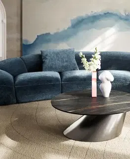 Konferenčné stolíky DELIFE Konferenčný stolík Edge okrúhly 90x90 cm keramika Laminam® Noir Desir hnedá konis nerezová oceľ kefovaná