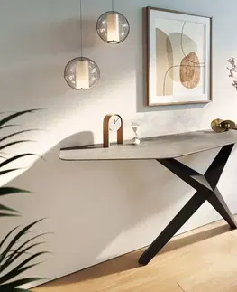 Konzolové stolíky DELIFE Konzolový stolík Edge polygonálny 180×50 cm keramika betónová sivá Zentharo kov čierna
