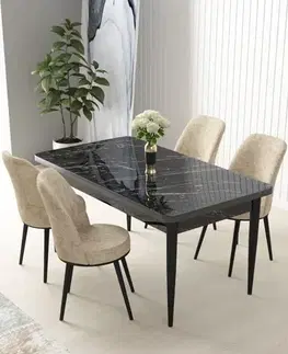 Jedálenské sety Dining Table & Chairs Set (5 Pieces) Nil - Black Marble, Cream