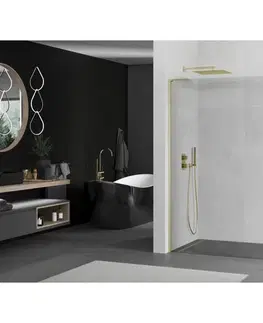 Sprchové dvere MEXEN/S - Kioto L Sprchová zástena WALK-IN 60 x 200, transparent, zlatá kartáčovaná 800-060-103-55-00