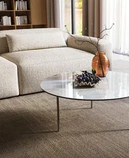 Konferenčné stolíky DELIFE Konferenčný stolík Edge okrúhly 90×90 cm keramika Onyx Pearl Trive kov efektový povrch titánová