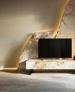 Televízne stolíky DELIFE TV stolík Cuor 150 cm keramika Minas Melange bielo-béžová 1 výklopné dvierka 1 zásuvka podstava závesná kov čierna