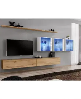 Podkrovný nábytok Obývacia stena Switch XVII Sklo +LED  Wotan/Biely