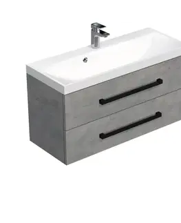 Kúpeľňový nábytok Kúpeľňová skrinka s čiernou úchytkou a umývadlom SAT Cube Way 100x53x40 cm betón mat CUBE2C100ZBE CUBE2C100ZBE