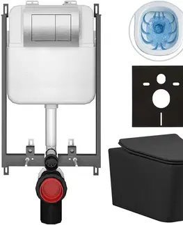 Záchody CERANO - Kompletný WC set Basic/Forte - čierna matná - WC tlačidlo Maxio/Strieborná - na zamurovanie - 51x36 CER-8050BD86401
