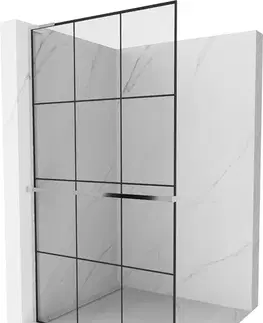 Sprchové dvere MEXEN/S - Kioto+ L Sprchová zástena WALK-IN s poličkou a držiakom uterákov 100 x 200, čierny vzor, chróm 800-100-123-01-77