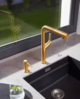 Kuchynské drezy KFA KFA - DUERO DESIGN drezová batéria s otočnou vyťahovacou sprchou, brúsené zlato 6623-220-31