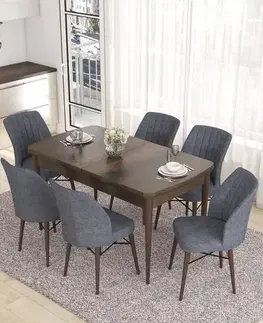 Jedálenské sety Extendable Dining Table & Chairs Set (7 Pieces) Eva - Baroque, Fume
