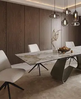 Jedálenské stoly DELIFE Jedálenský stôl Edge 200-300x100 keramika Minas Melange bielo-béžová podstava v tvare W titánová farba rozkladací