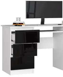 Písacie stoly Moderný písací stôl JIRÍ135, biely / čierny lesk