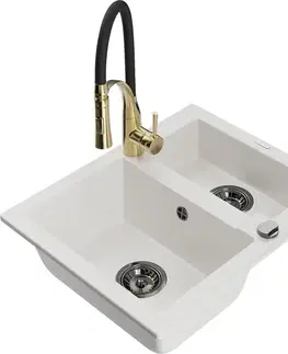 Kuchynské drezy MEXEN/S MEXEN/S - Carlos granitový drez 1.5 vrátane batérie Aster, biela 6518-20-73450-57-B