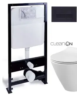 Závesné wc sety PRIM predstenový inštalačný systém s čiernym tlačidlom 20/0044