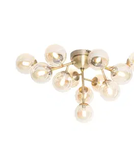 Stropné osvetlenie Stropné svietidlo Art Deco bronzové s jantárovým sklom 12-žiarovkové - Bianca
