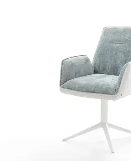 Jedálenské stoličky DELIFE Otočná jedálenská stolička Zoa-Flex zmiešané materiály pravá koža bielo-pastelovo modrá podstava biela otočný o 360° hojdacia funkcia vrecková pružina