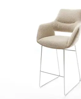 Barové stoličky DELIFE Barová stolička Yago-Flex zmiešané materiály mikrovlákno tmavobéžová / bouclé tmavobéžová tenká podstava nerezová oceľ vrecková pružina