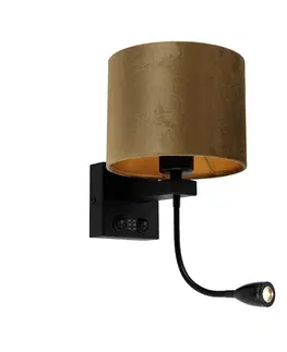 Lampy Nástenná lampa čierna s bronzovo zamatovým tienidlom 18 cm - Brescia