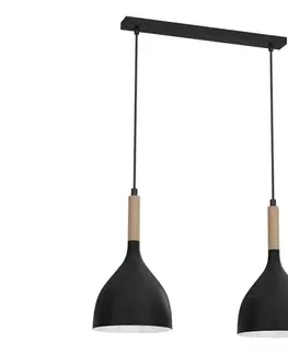 Svietidlá  Luster na lanku NOAK WOOD 2xE27/15W/230V čierna/buk 3730