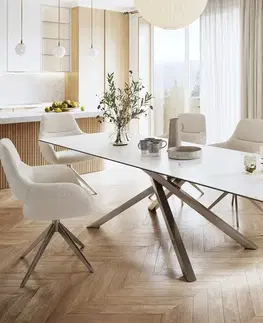Jedálenské stoly DELIFE Jedálenský stôl Edge 300x100 cm keramika Laminam® Statuarietto biela krížová podstava obdĺžnik nerezová oceľ
