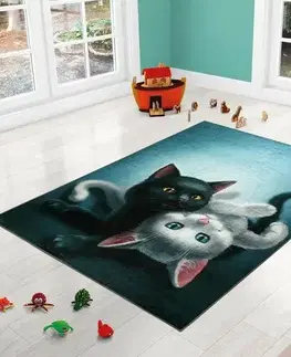 Koberce a koberčeky Bellatex Detský koberec Mačička tyrkys, 100 x 150 cm