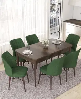 Jedálenské sety Extendable Dining Table & Chairs Set (7 Pieces) Nef - Baroque, Khaki