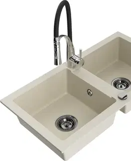 Kuchynské drezy MEXEN/S MEXEN/S - Mario granitový drez 2-bowl vrátane batérie Aster, bážová 6504-69-73450-07-B